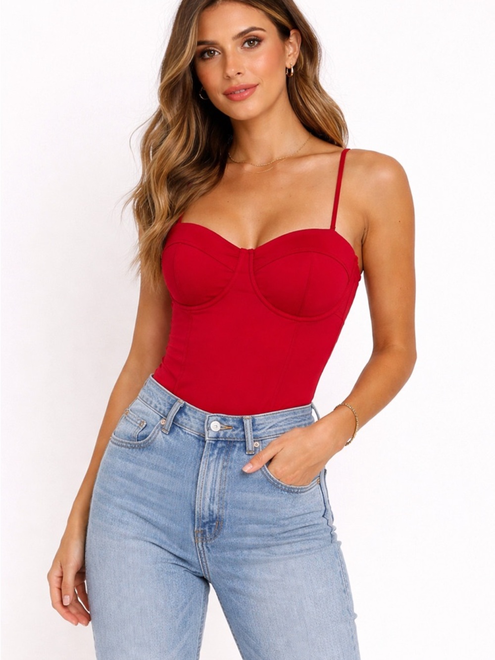 NanaMacs Red Bustier Cami Bodysuit
